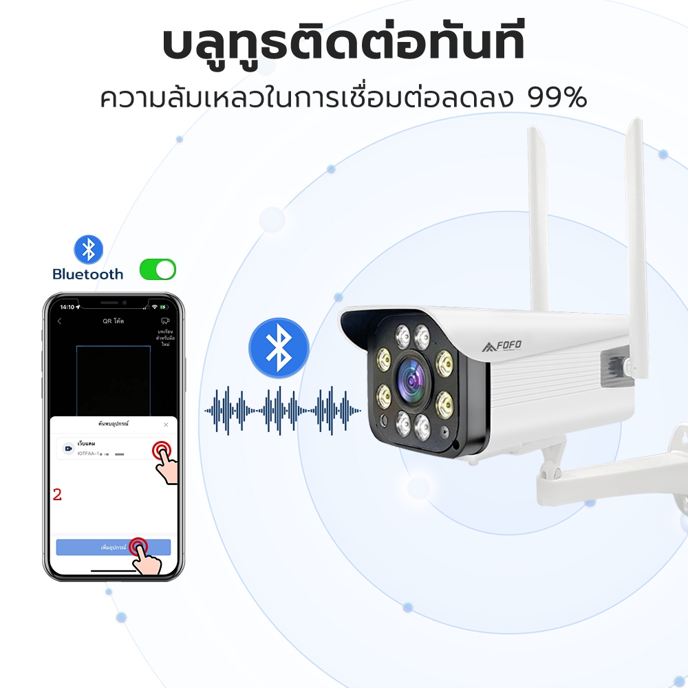 กล้องวงจรปิด ไร้สาย 8.0 ล้านพิกเซล WiFi IP Camera กันน้ำกลางแจ้ง IR + White Lamp สีเต็ม คืนวิสัยทัศน์