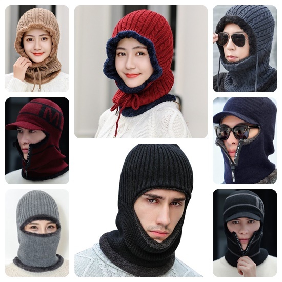 [สีขนคละ]  KQ75 KR112 หมวกโม่งไหมพรมแบบปิดคอ TA53 TA54 TB0500 TB191