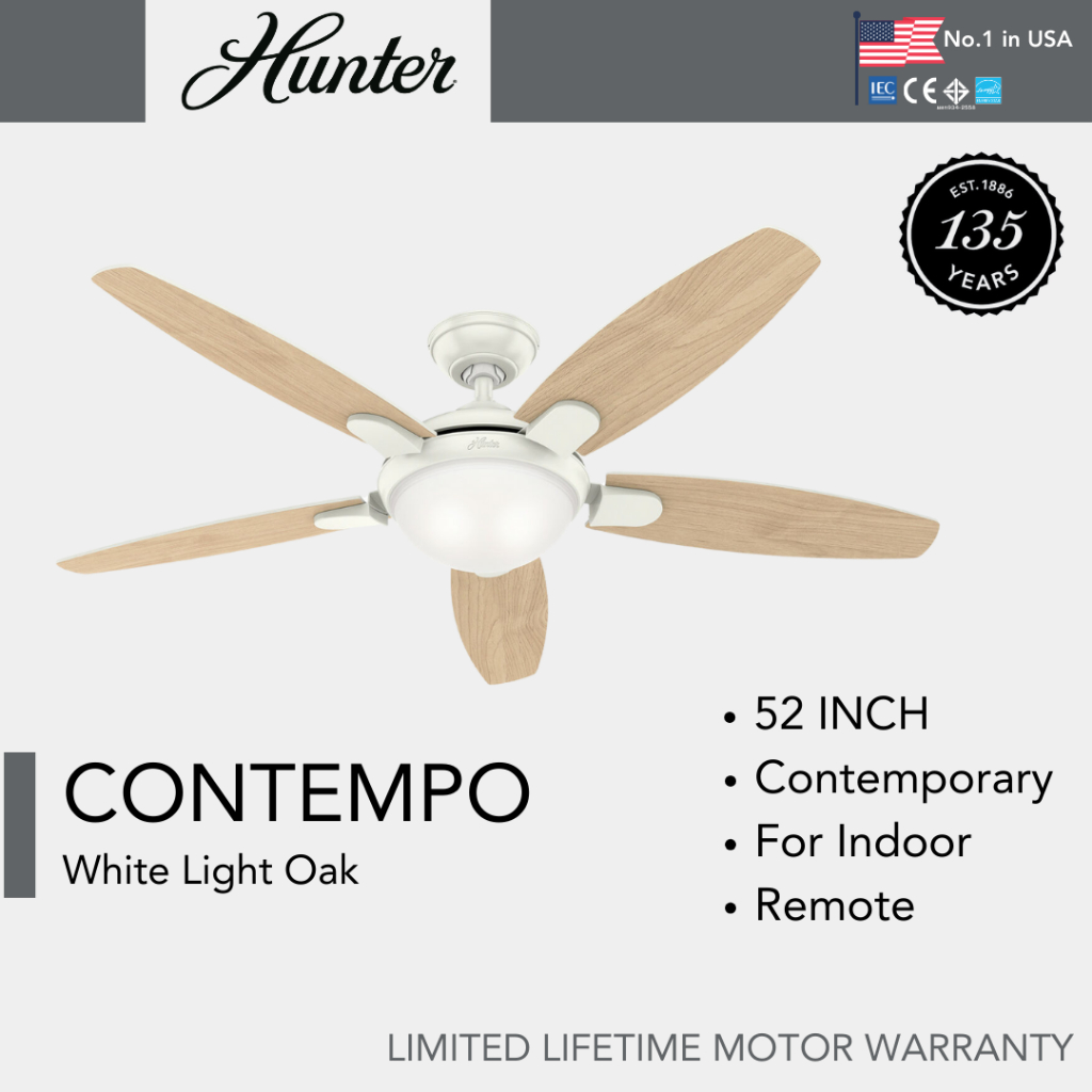 Hunter Fan พัดลมเพดาน รุ่น Contempo - White Light Oak Blade 52" Contemporary
