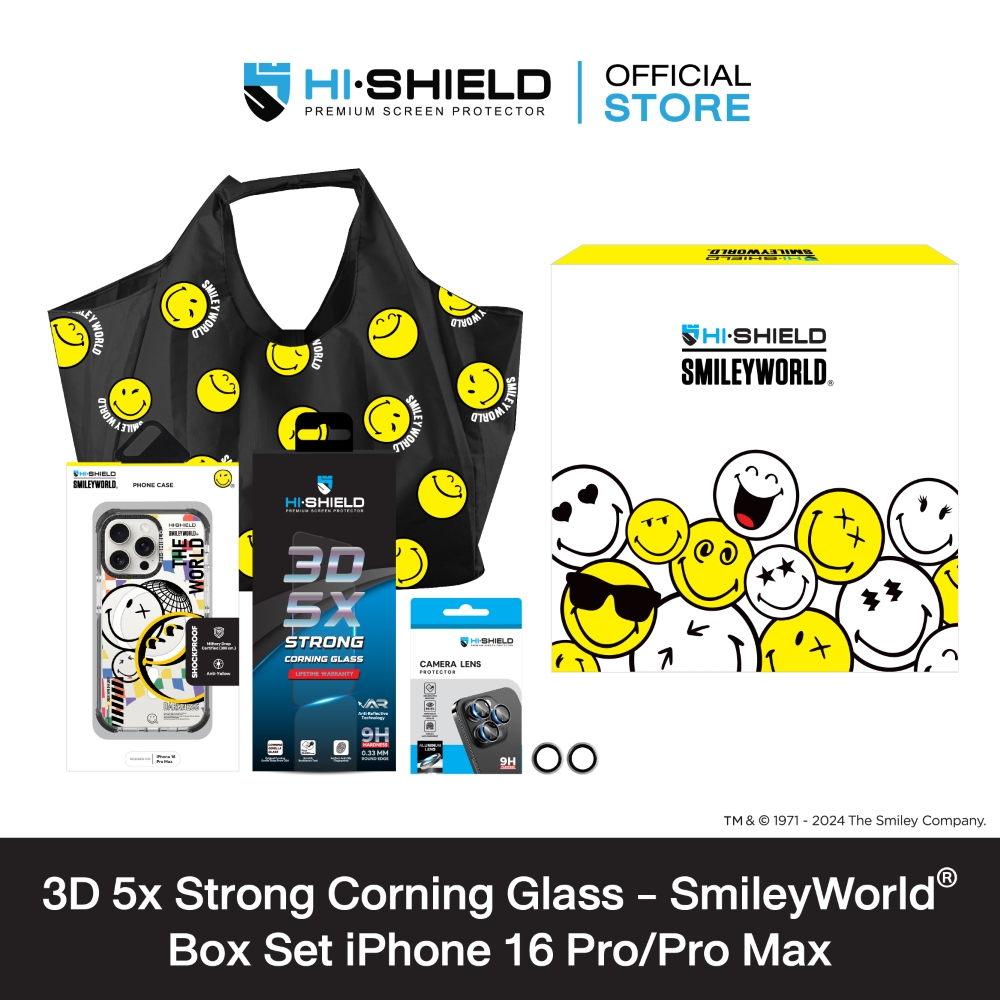 HI-SHIELD 3D 5X Strong Corning Glass SmileyWorld® Box Set iPhone16 Pro/ProMax-ฟิล์มกระจก ฟิล์มกล้อง 