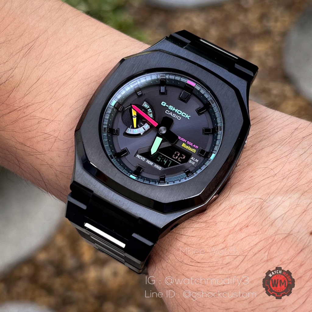 GShock Tough Solar Casioak Neon Tron Dial Black Steel นอติลุส Style