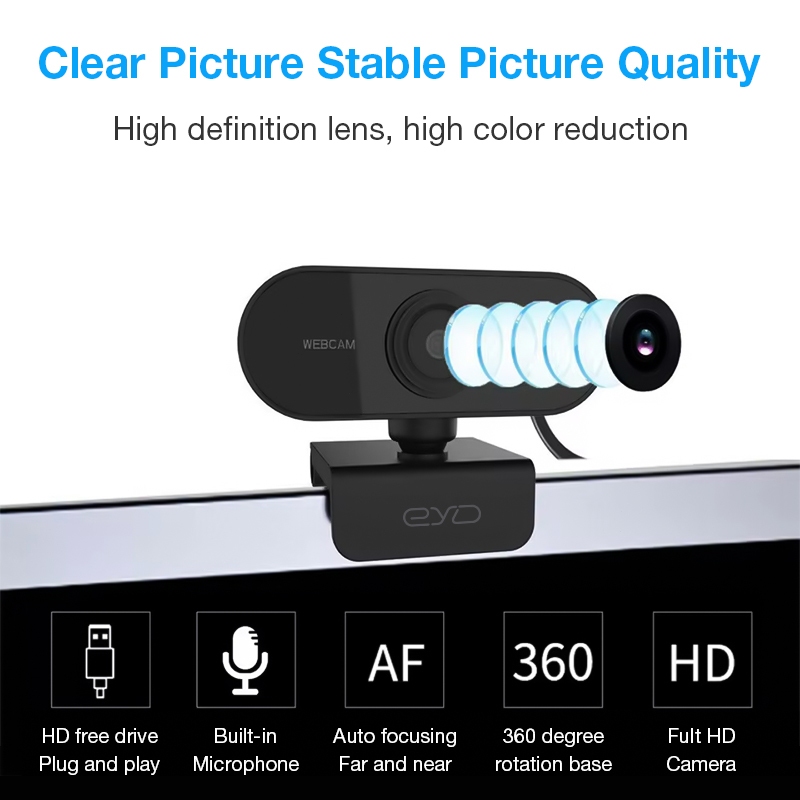 EYD PC01 กล้องเว็บแคมถ่ายทอดสด Full HD 1080p/2K พร้อมไมโครโฟนตัดเสียงรบกวนในตัว เว็บแคม USB แบบเสียบแล้วใช้งานได้ทันที - รูปที่ 4