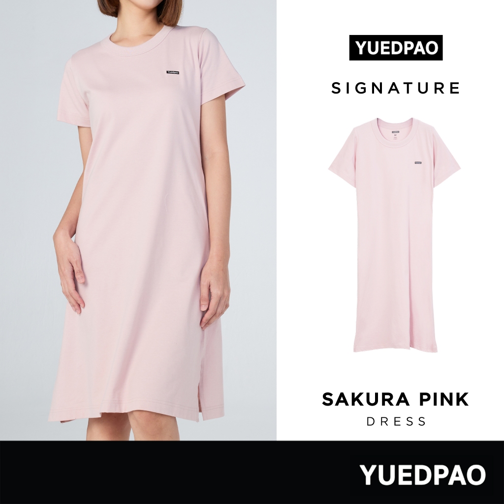 Yuedpao Signature Dress Summer ผ้าหนาทรงสวย ยับยากรีดง่าย เสื้อยืดเปล่า ชุดเดรส สี Sakura Pink