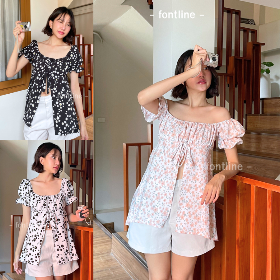 [รอบอก38] เสื้อตัวยาวแขนตุ๊กตา มินิเดรส เสื้อผ้าไหมอิตาลี เย็นใส่สบาย สม็อคหลัง ดีเทลผ่าหน้า จั๊มแขน ใส่ปาดไหล่ได้ (M19)