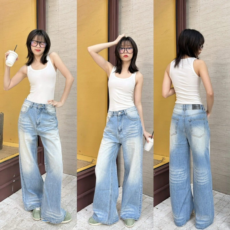 Cloudy denim - ยีนส์ทรงกระบอกใหญ่ Bave #0803