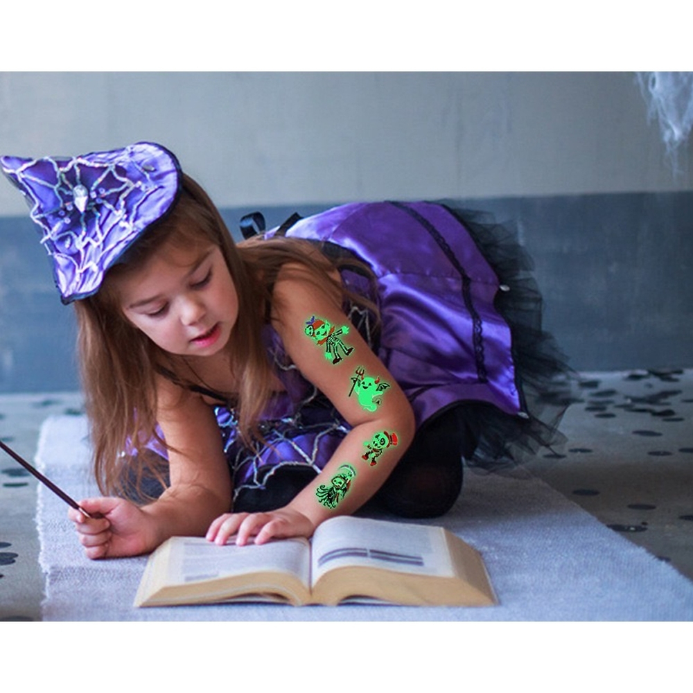 10 แผ่น สติ๊กเกอร์ ฮาโลวีน แท็คทูเรืองแสง tattoo ลายน่ารัก กันน้ำ Sticker Tattoo Monster 1 ชุดมี 10 แผ่น ราคา ถูกที่สุด ดีลบีเคเค แกลเลอรีภาพที่ 5