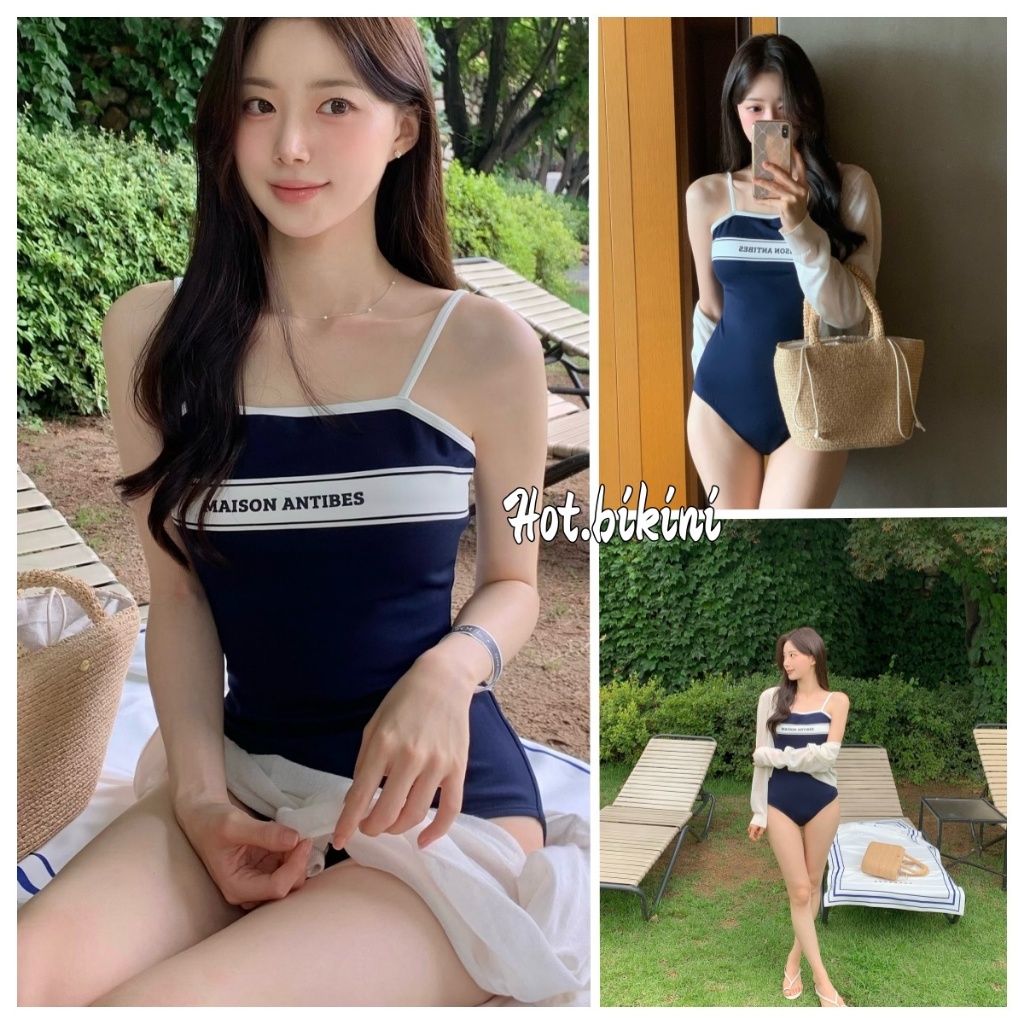 Hot.bikini🌺🌺ชุดว่ายน้ำแฟชั่น ชุดว่ายน้ำวันพีช สไตล์เซ็กซี่ สีน้ำเงินเข้ม ผ้าดีมาก ผ้าแห้งเร็ว🌺🌺ส่งไว