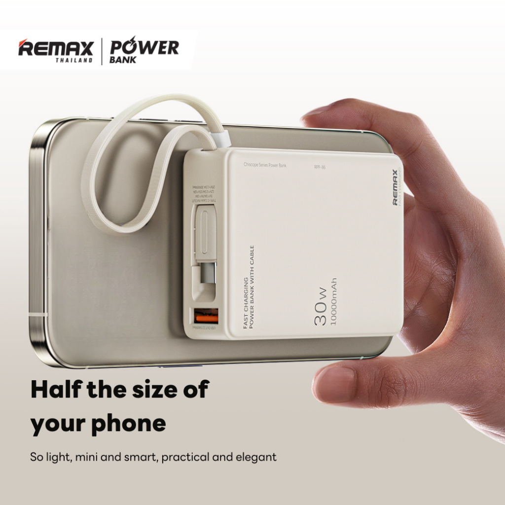 [ CCC ] Remax Power Bank รุ่น RPP-86 แบตสำรอง ความจุ 10000mAh สายชาร์จในตัว ชาร์จไว type-c มีประกันศูนย์ไทย มาตรฐาน มอก. - รูปที่ 2