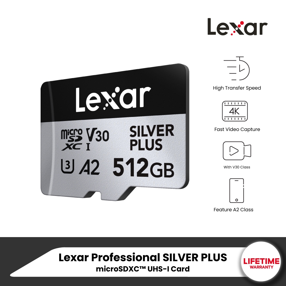 Lexar Professional Silver Plus microSD Card 512GB (ไมโครเอสดีการ์ด) Read 205MB/s Write150MB/s (LMSSI