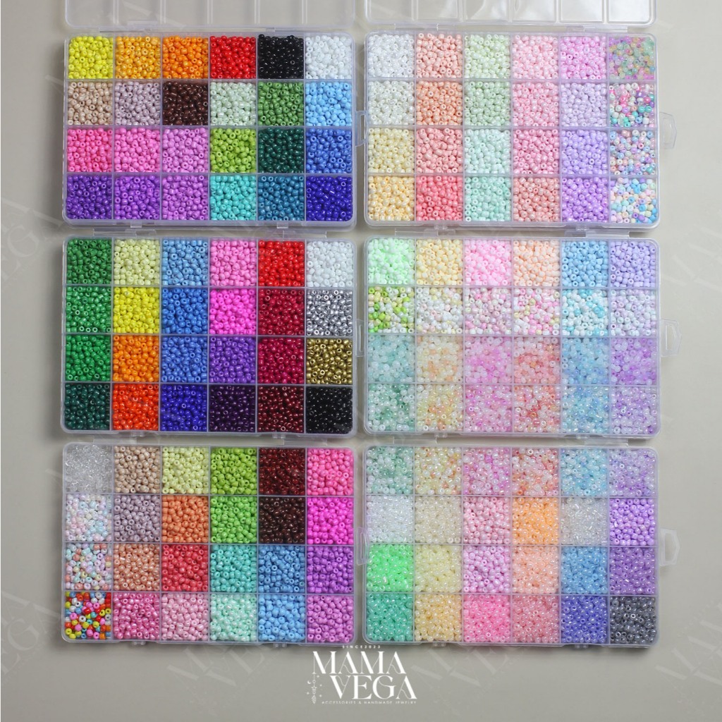 BOXSET ชุดร้อยลูกปัดเม็ดทราย 4 มิล 24 สี [พร้อมส่ง] สำหรับทำเครื่องประดับ DIY