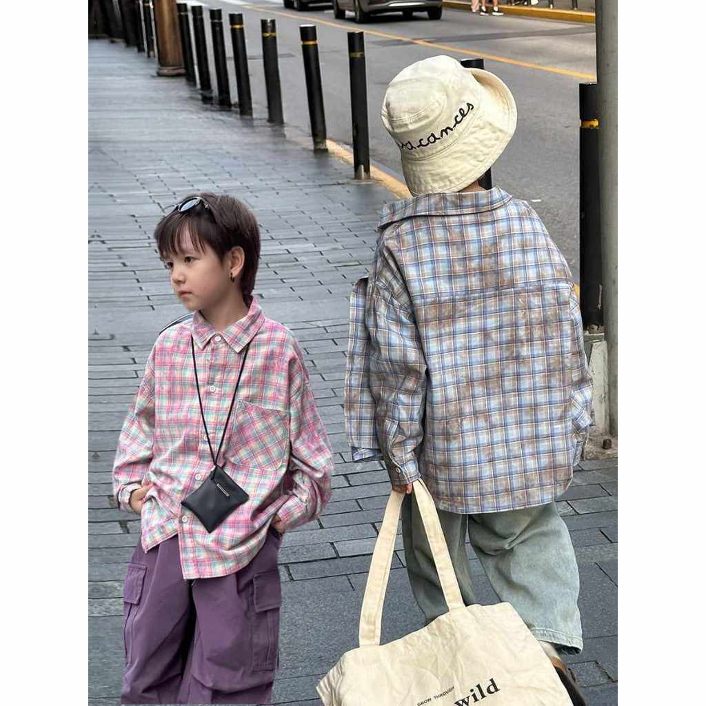 พร้อมส่ง ☑️เชิ้ตสก้อตเด็กแขนยาว