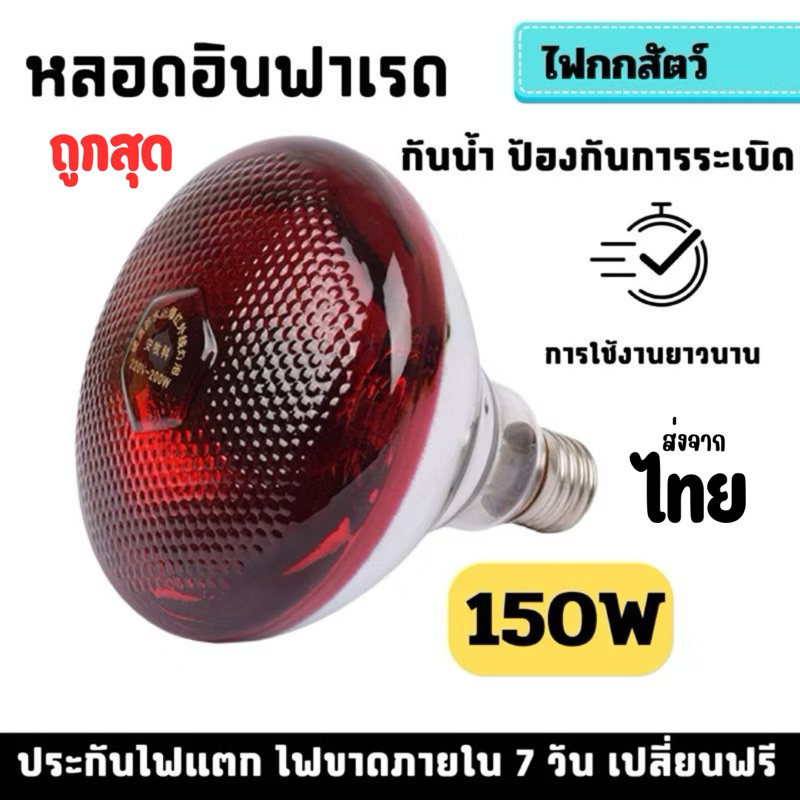 หลอดไฟให้ความร้อน ขนาด 150W หลอดไฟกกสัตว์ หลอดไฟอินฟราเรด หลอดไฟให้ความอบอุ่น ไฟกกหมู ไฟกกไก่ ไฟฟกกนก
