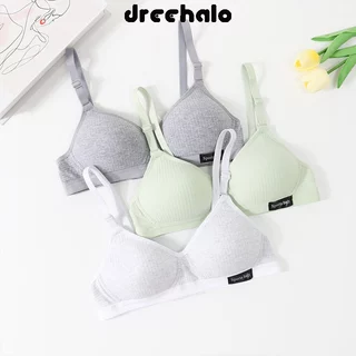 Dreehalo ชุดชั้นในนักเรียน เสื้อชั้นในผ้า ชุดชั้นในผ้าฝ้ายแท้ของผู้หญิง บราไร้โครง บราดันทรง Bra
