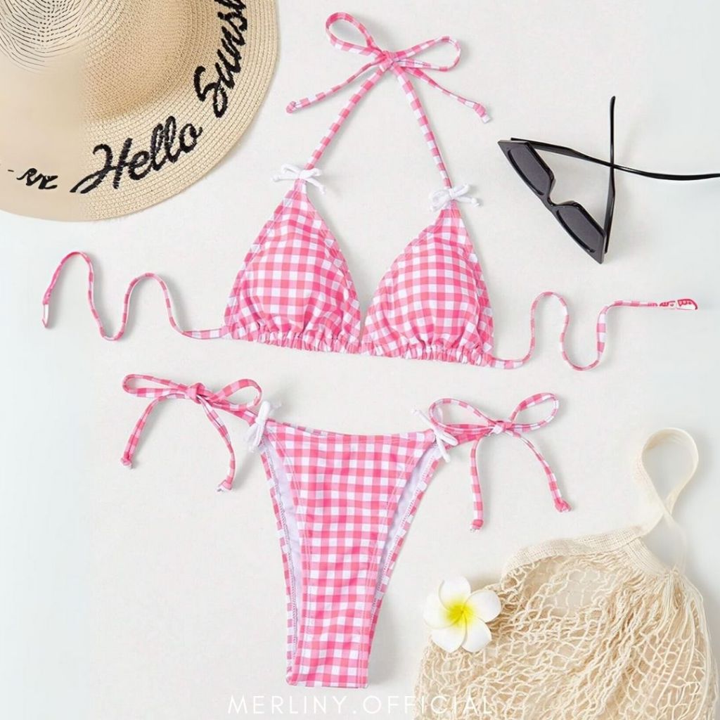 [พร้อมส่ง] GINGHAM BIKINI ชุดว่ายน้ำ บิกินี่ทูพีช เสื้อผูก bikini ลายตาราง