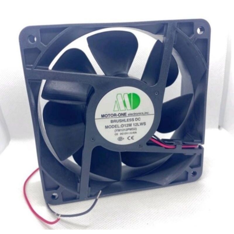 พัดลม DC12V. 0.45A ยี่ห้อ. Motor-One ขนาดความสูง 4.5” (120mm.)  อะไหล่​เครื่องขยายเสียง
