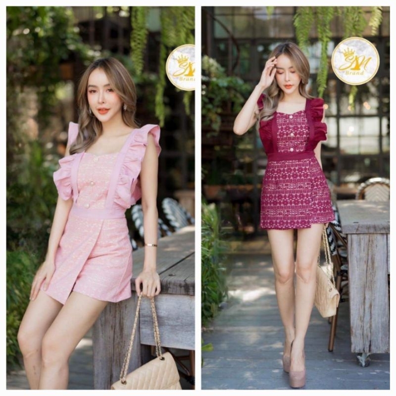718 มี3xl,4xl[ปกติ]จั๊มกางเกงกระโปรงลูกไม้ผ้าดีมาก