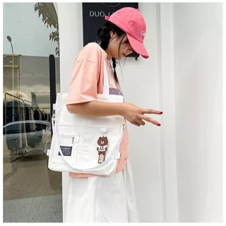 แถมพวงกุญแจ(ส่งจากไทย/พร้อมส่ง) ใบใหญ่ ผ้าหนา กระเป๋าผ้า สะพายข้าง สะพายหลัง ถอดสายได้