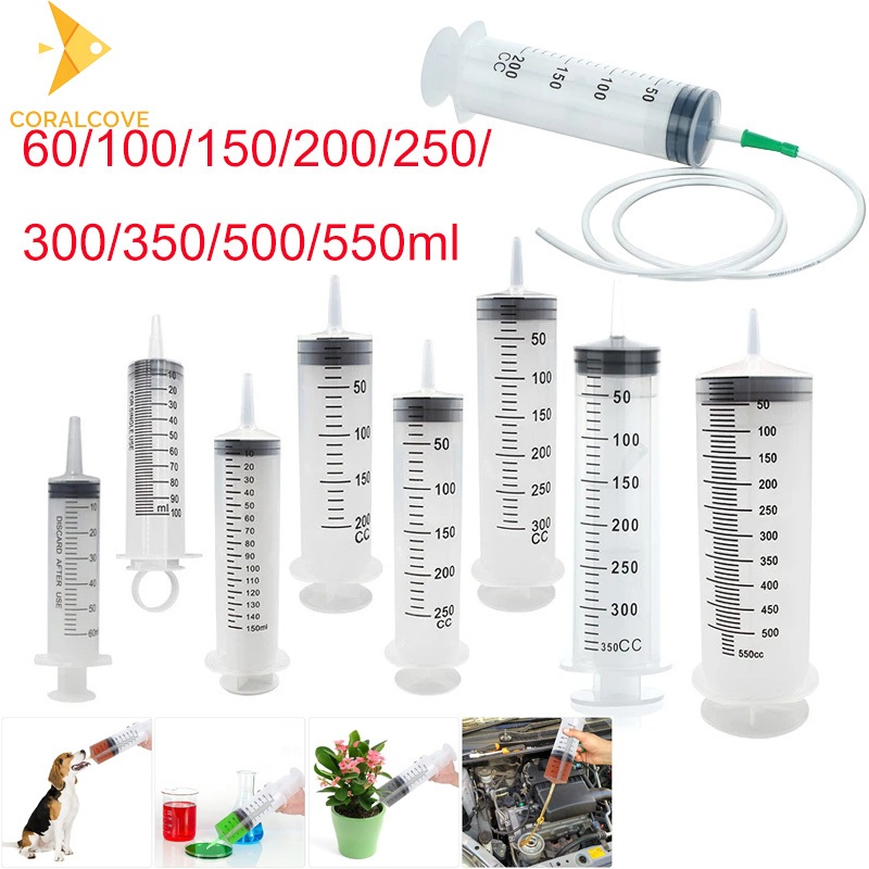 coralcoveshop ไซริงค์ ไซริงค์ใหญ่ กระบอกฉีดยา ซริงค์ป้อนอาหารนก Syringe 60-550 มล. แถมสายยาง 30 ซม.