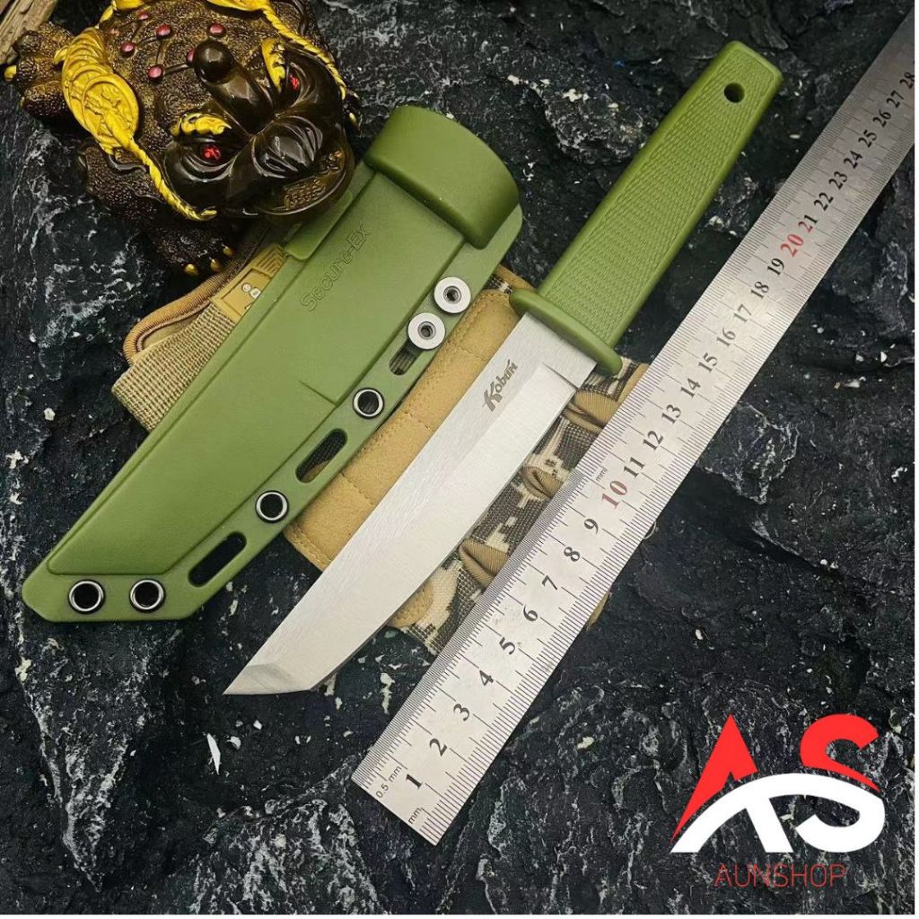 A56 มีดพก มีดเดินป่า Cold Steel Kobun Tanto 17T ใบมีดเลสด้ามเขียว Full Tang ปลายตัด OEM สินค้าพร้อมส่ง