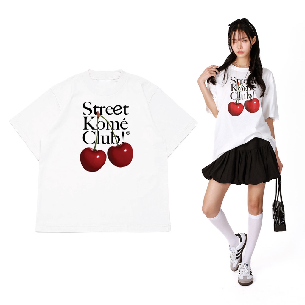 kome.offi เสื้อยืดโอเวอร์ไซส์ รุ่น street cherry t-shirt