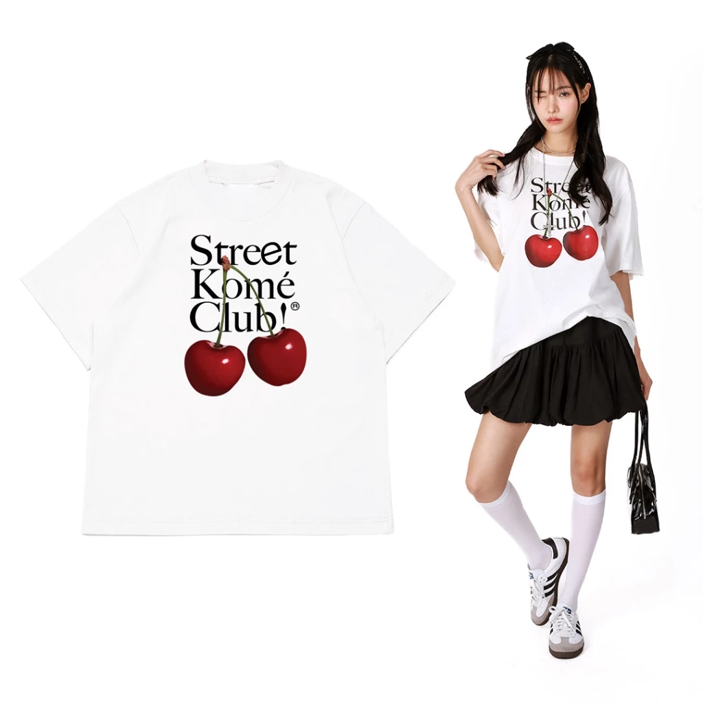 kome.offi เสื้อยืดโอเวอร์ไซส์ รุ่น street cherry t-shirt