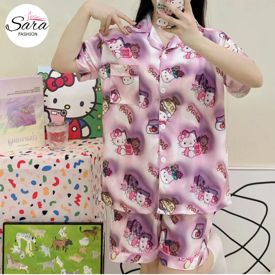 ชุดนอนผ้าไหมอิตาลี่ ลายการ์ตูน3D เสื้อแขนสั้น-กางเกงขาสั้น เสื้อแขนสั้น-กางเกงขายาว ขนาดXXL และ บิ๊กไซส์6XL พร้อมส่ง