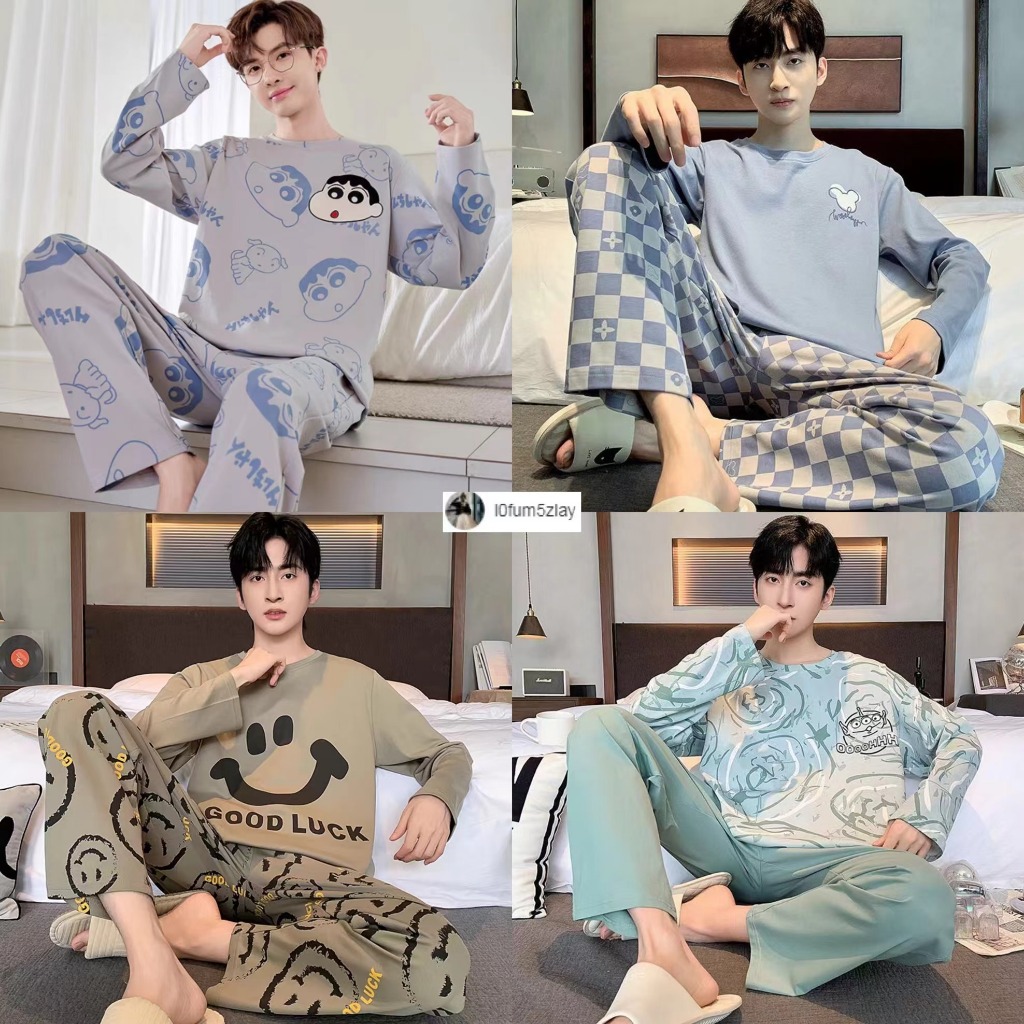 L-4XL[ราคาถูกที่สุด]ชุดนอนผู้ชาย เสื้อยืดการ์ตูน + กางเกง 8 รูปแบบ, ได้รับความนิยมอย่างมาก