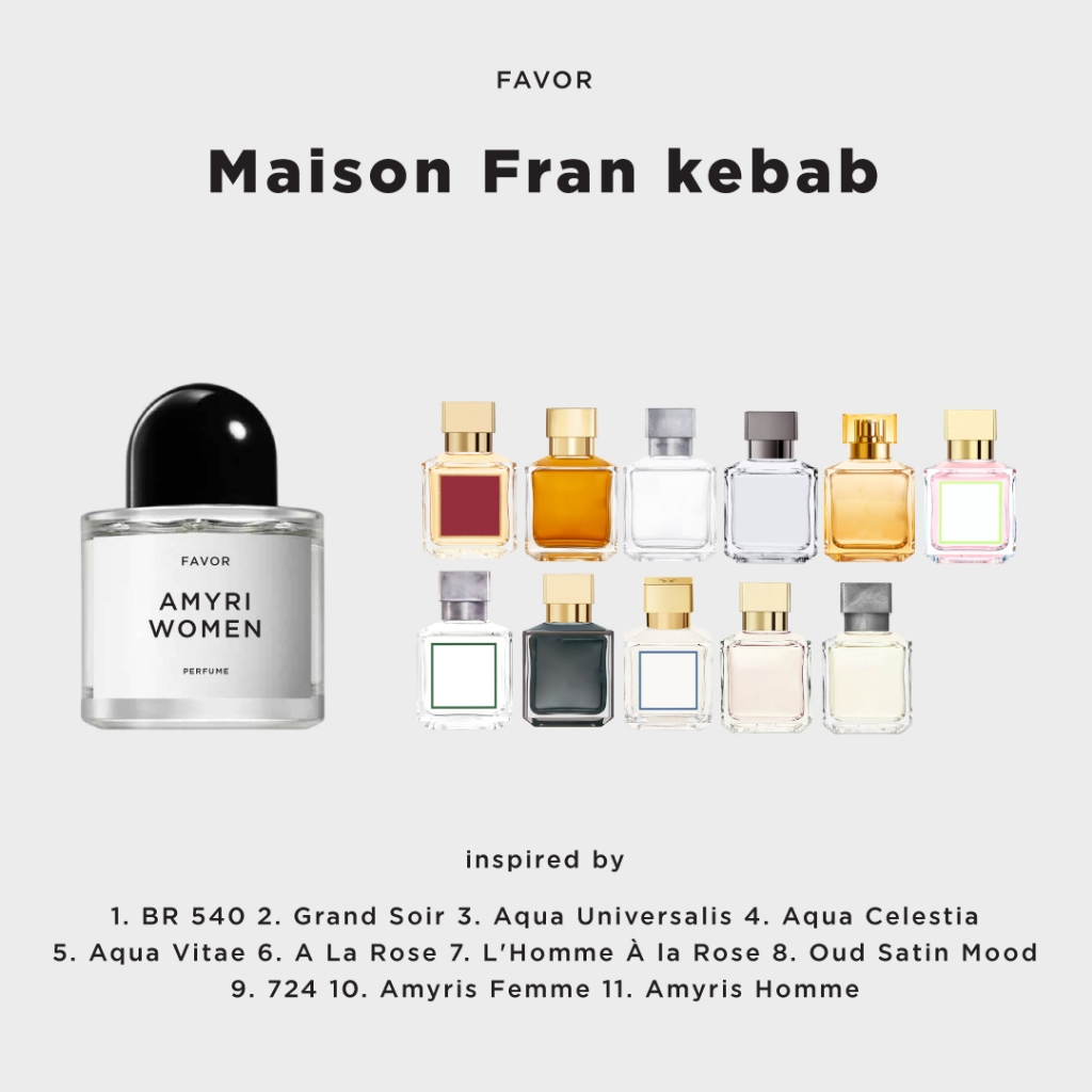 Maison Fran kebab น้ำหอมแนวกลิ่น Baccarat Rouge Amyris Femme Aqua Universalis Celestia Vitae La Rose