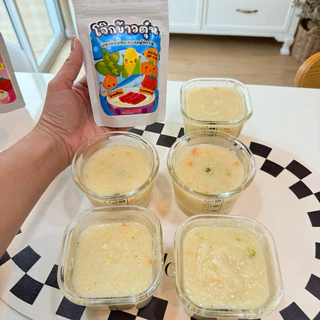 โจ๊กข้าวกล้องตุ๋น เนื้อสัตว์ผสมผักรวม 6M+ รวม 5 ซอง แซลมอน,ไข่แดง,ปลานิล,อกไก่,ปลาทะเล