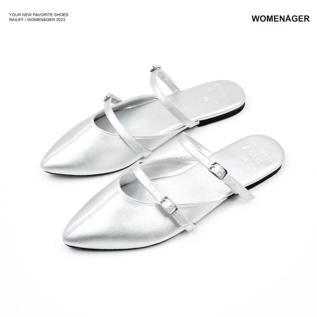 womenager - Railey Silver รองเท้าหัวแหลมเปิดส้น