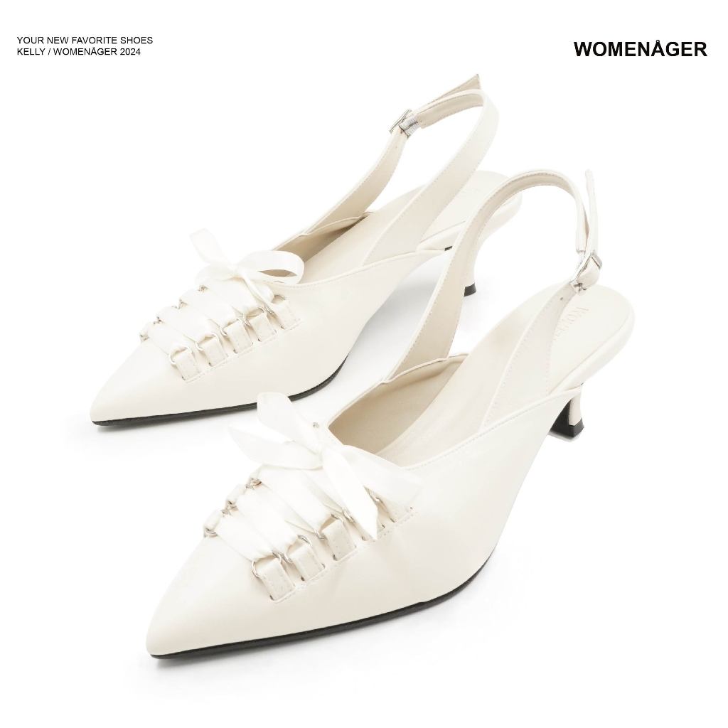 womenager - Kelly Beige leather รองเท้าหัวแหลมส้นสูง สวมใส่ง่าย