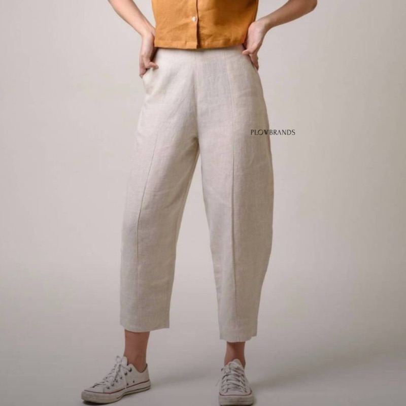 PLOWBRANDS PC0010 กางเกงทรงขาบอลลูน ผ้าลินินแท้ Puff pant​ (รวมสี)