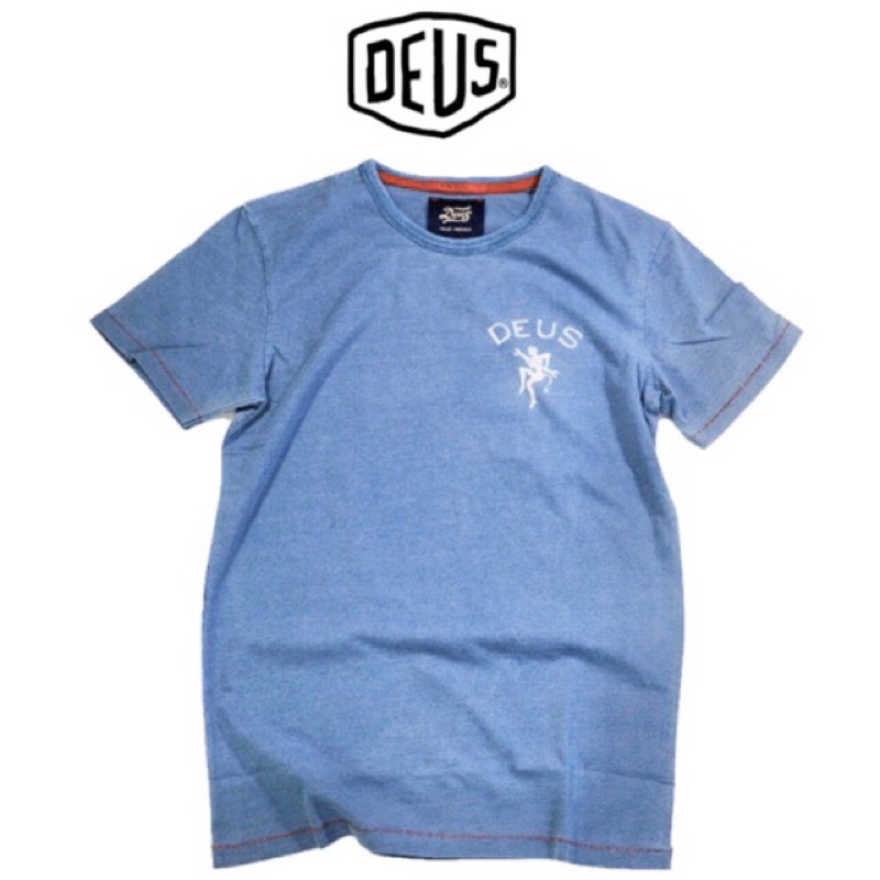 DEUS เสื้อยืด Deus สีน้ำเงินฟอกสี (DU007）