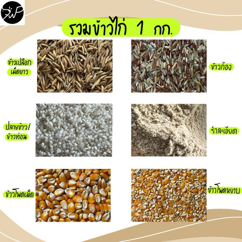 (1 กก.) ตะกร้ารวมข้าวไก่ อาหารเลี้ยงไก่ ข้าวเปลือก ข้าวโพด รำ ข้าวก้อง ปลายข้าว 🐔🐓🌾