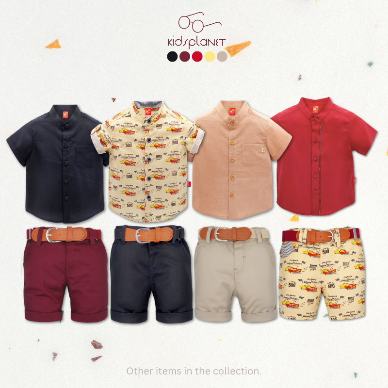 เสื้อเชิ้ตแขนสั้นคอจีนเด็ก เสื้อเชิ้ตเด็กผู้ชาย ผ้าฝ้าย100% ของแท้จาก KidsplanetOfficial (3398S) - รูปที่ 7