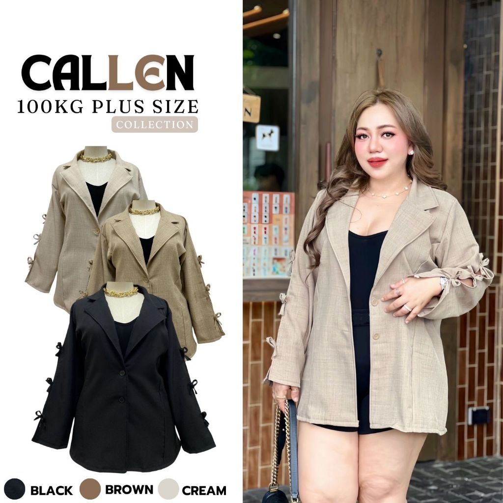 Plus size เสื้อเบลเซอร์แต่งโบว์แขนยาวผ้าสโนว์ของสาวอวบ ใส่ไปทำงาน เก๋ ผู้ดี รุ่น คัลเลน(S2)