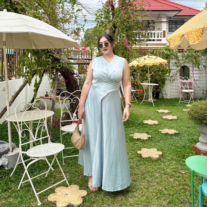 (TGEVQVL ลด 60.-) Lady M | Pastel blue dress plussize เดรสสาวอวบแขนกุด ใส่ออกงาน ใส่ดินเนอร์ ใส่เที่ยวคาเฟ่