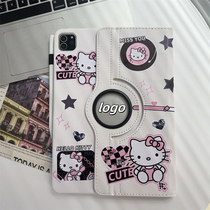 ⭐24 ชั่วโมงส่ง⭐HelloKitty สติ๊กเกอร์ เคส for iPad 2025 11 Gen10 10.9 2024 pro Gen9 8 10.2 เคสไอแพด Air7 6Case การหมุน360