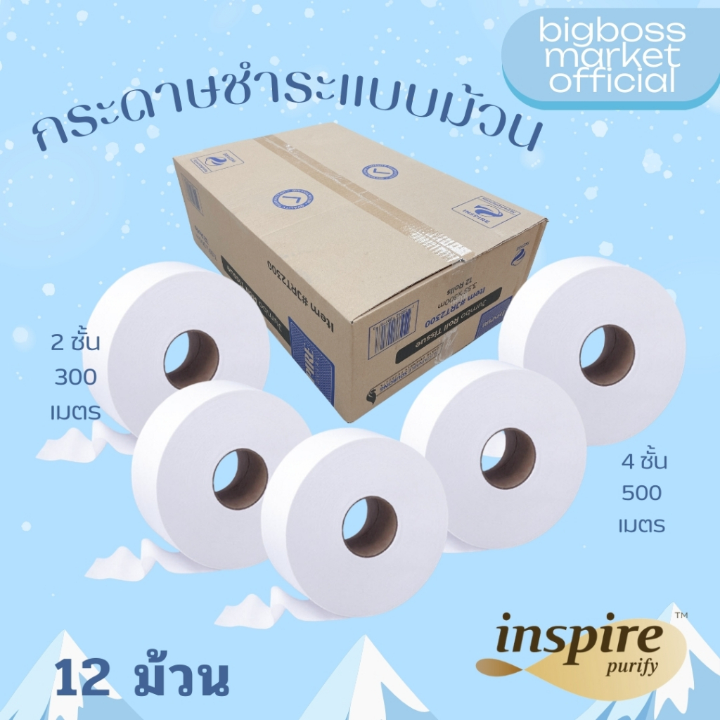 [ ยกลัง ] กระดาษทิชชู่ Inspire กระดาษชำระ ยาว 500เมตร/300เมตร กระดาษชำระม้วนใหญ่