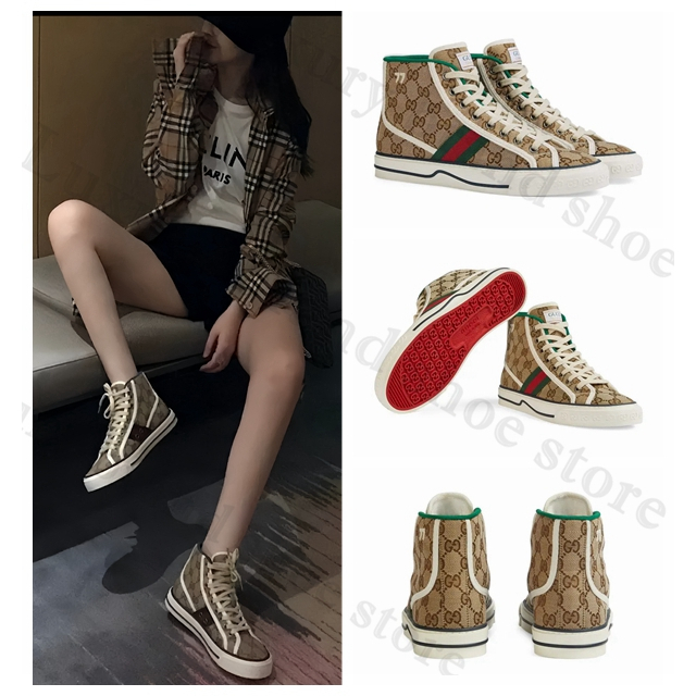 👟Gucci, classic, Tennis 1977 series, women's, high-top, รองเท้าผ้าใบ, แท้💯