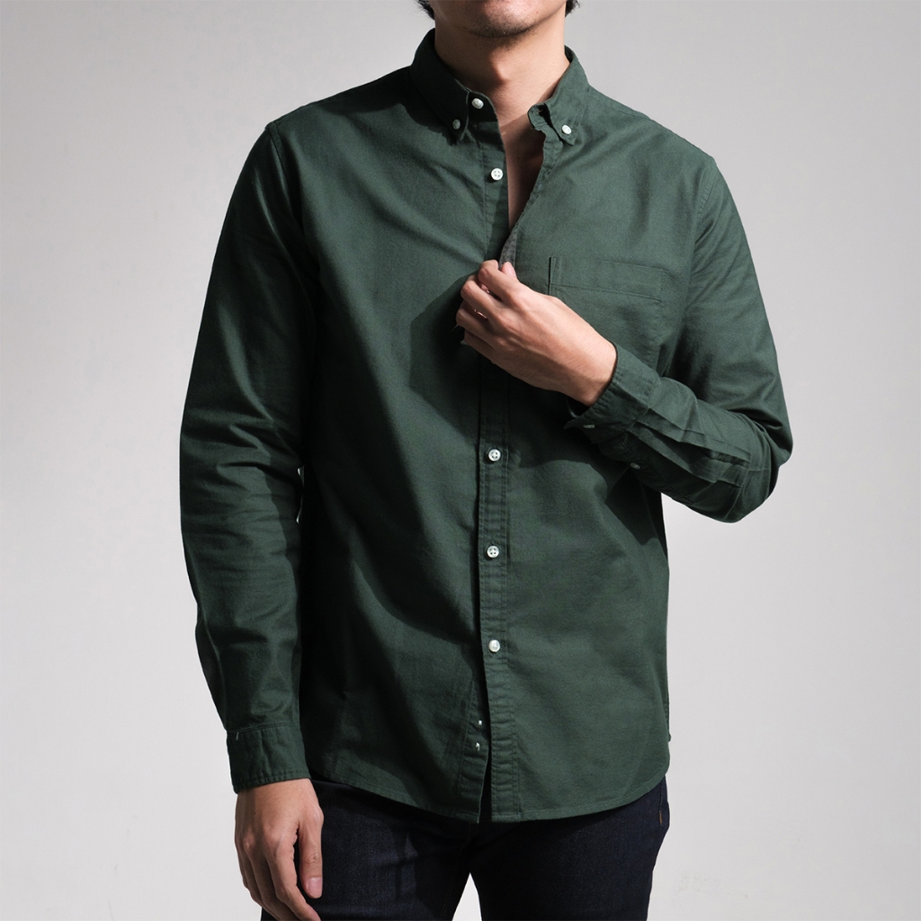 era-won เสื้อเชิ้ต ทรงปกติ Oxford Shirt แขนยาว คอปก สี Green