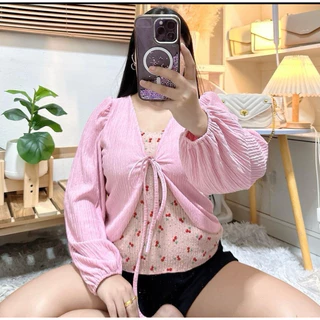 049 เสื้อสาวอวบ แต่งทูโทน ลายเชอรี่ อก 34-44