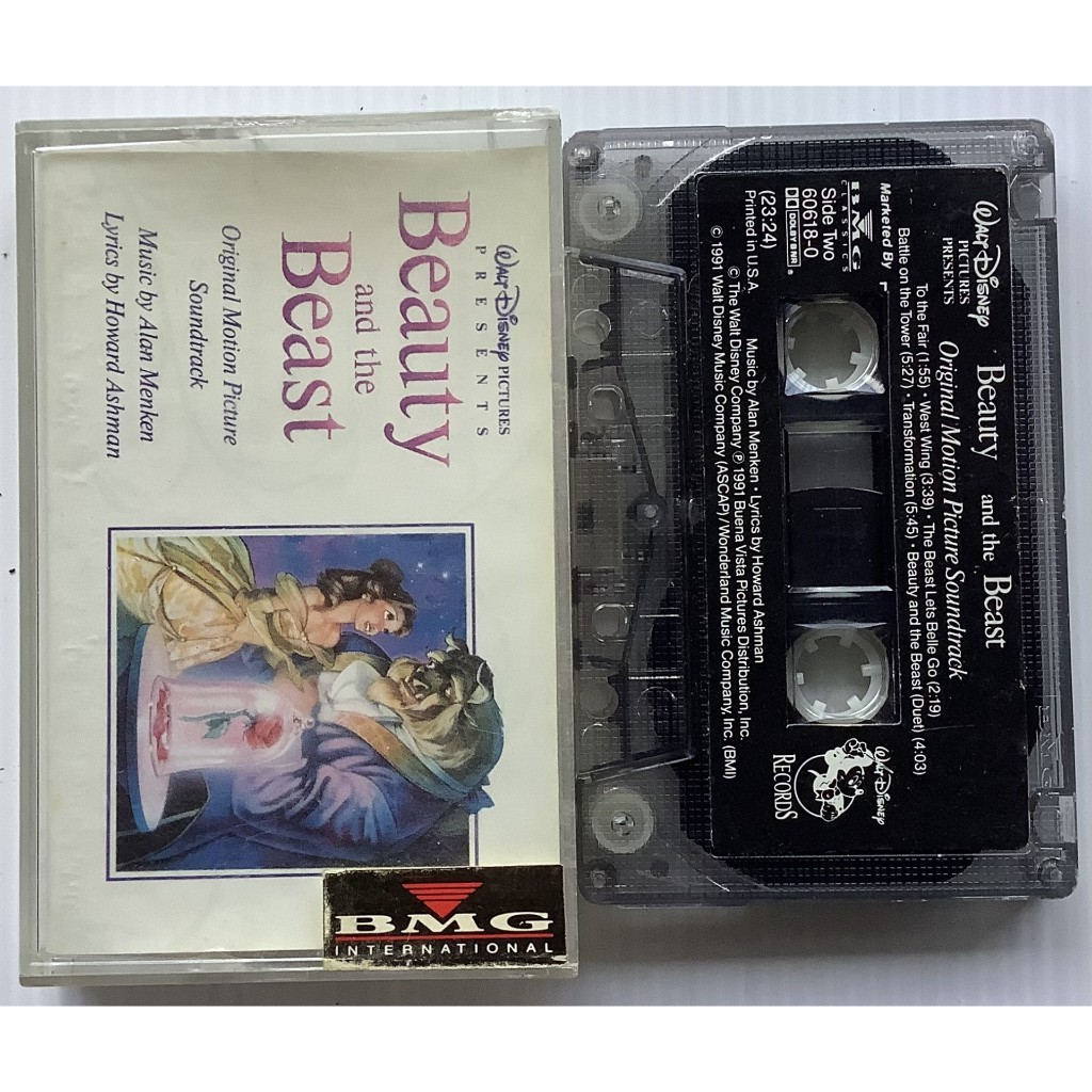 Cassette Tape เทปคาสเซ็ตเพลงประกอบภาพยนตรื Beauty and The Beast ลิขสิทธิ์ Alan Menken Howard Ashman 