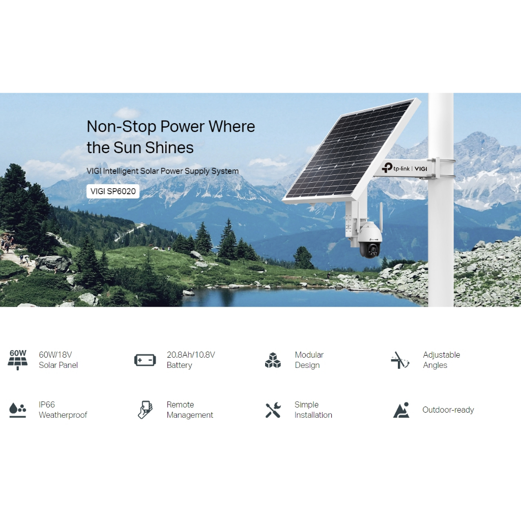 TP-Link VIGI SP6020 แผงโซลาร์เซลล์ IP66 กันน้ำกันฝุ่น VIGI Intelligent Solar Power Supply System