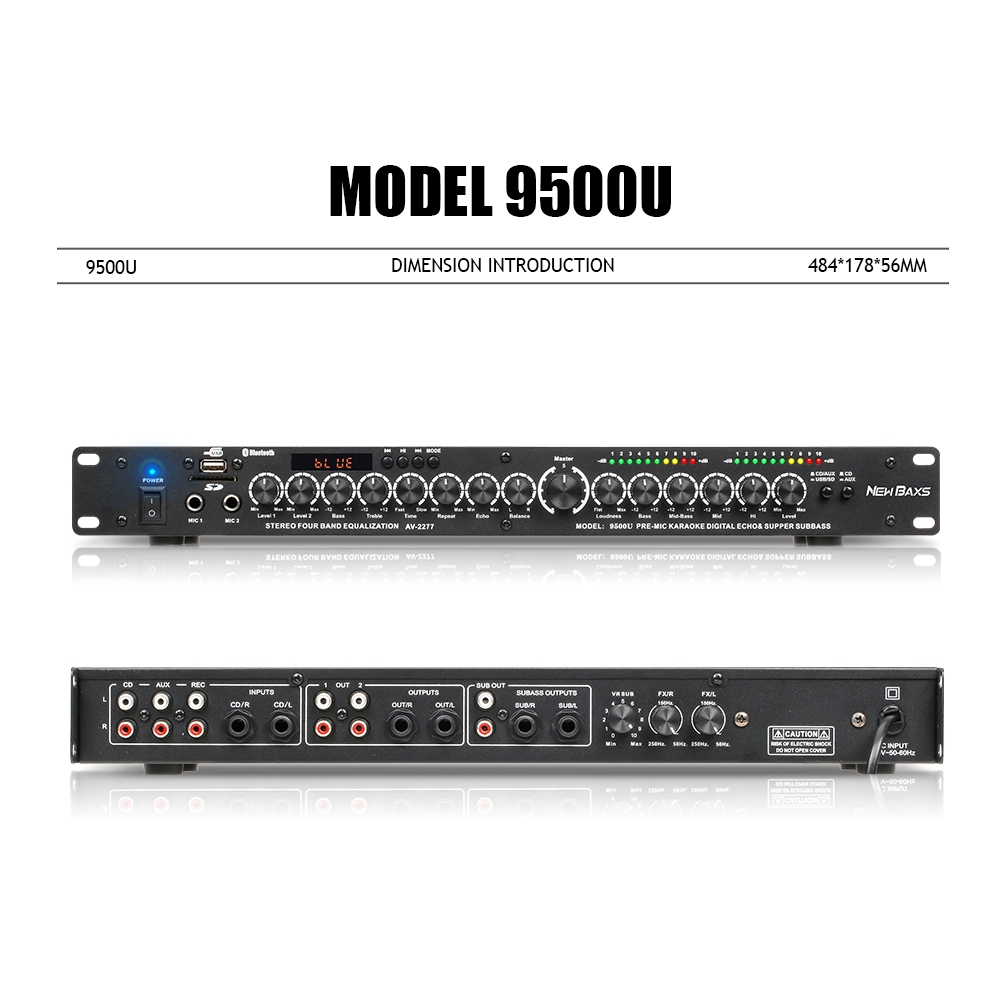 NEW BAXS U9500 ระดับคาราโอเกะปรีเอฟเฟ็กเตอร์เสียงสะท้อนปลั๊กดิสก์ U ไมโครโฟนบลูทูธ K เพลงมืออาชีพฟังก์ชั่นป้องกันเสียงห