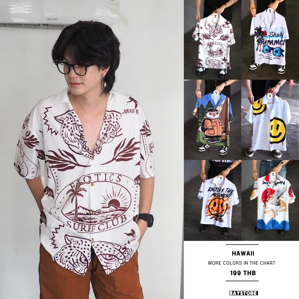 BAYSTORE เสื้อฮาวาย เสื้อเชิ้ต สไตล์เกาหลี