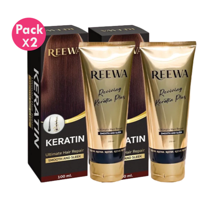 โปรโมชั่น 2 ขวด Reewa รีว่า-เคราติน บำรุงผม ลดการชี้ฟู ผมสุขภาพดีขึ้น ปริมาณ 100 ml.