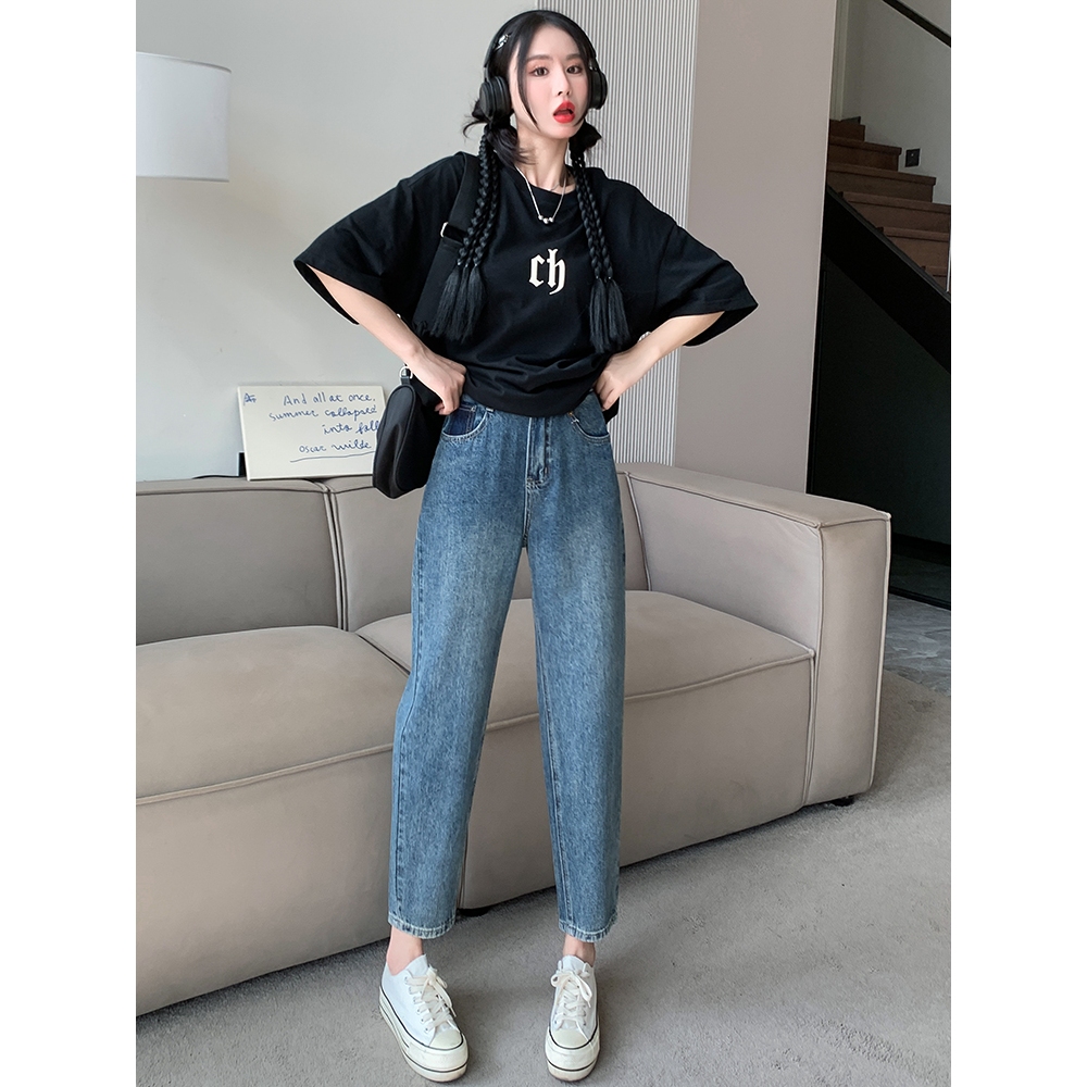 beautified  กางเกงยีนส์ทรงบอยเฟรนด์ยุค 90 มีดีเทลงานปักตรงกระเป๋า สาว150ใส่ได้V87 ราคา ถูกที่สุด ดีลบีเคเค แกลเลอรีภาพที่ 4