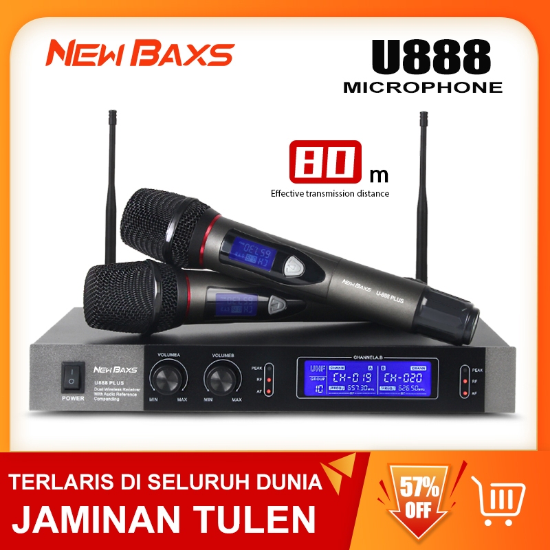 NEW BAXS U888 ไร้สาย ไมโครโฟน One for Two 2 Handheld ไมโครโฟน ระยะรับ 100M UHF FM KTV Band Performan