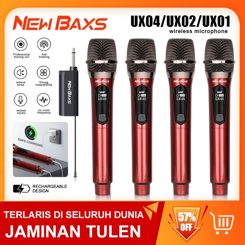 NEW BAXS UX04 ไมโครโฟนไร้สาย 4 ไมโครโฟนระยะที่ได้รับระยะทาง 50 ม. ระยะทาง UHF ไดรฟ์ระดับ KTV ระดับ 100 %